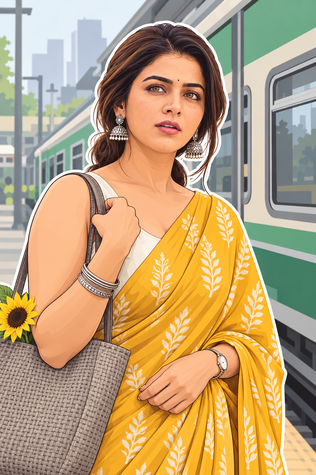 Yellow saree illustration