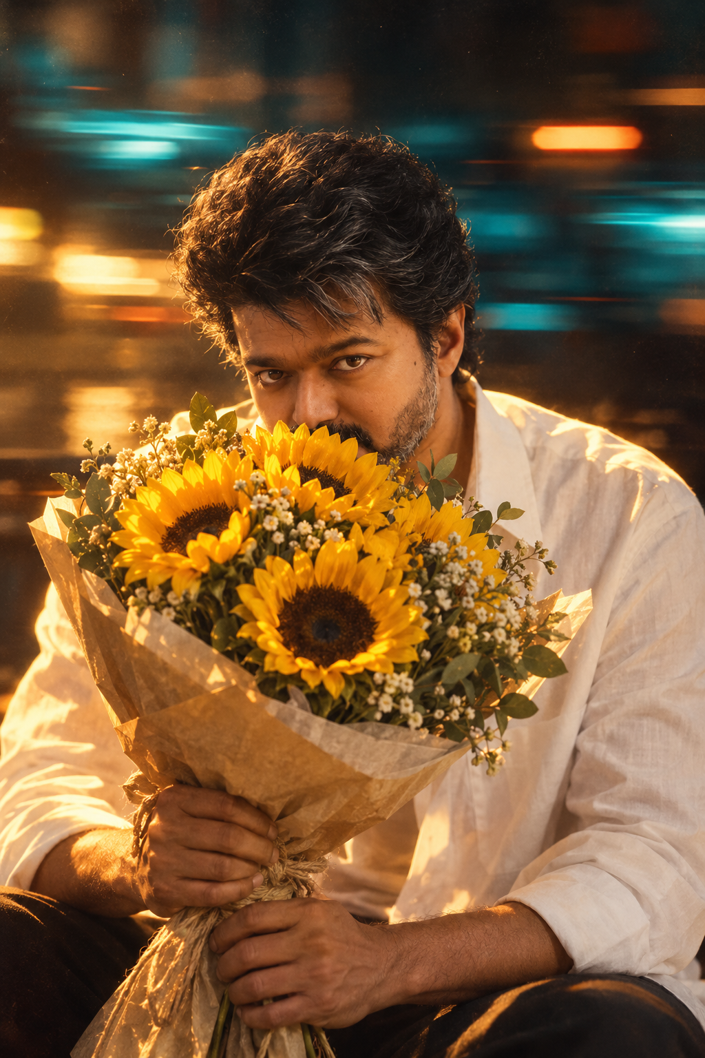 A man with a bouquet